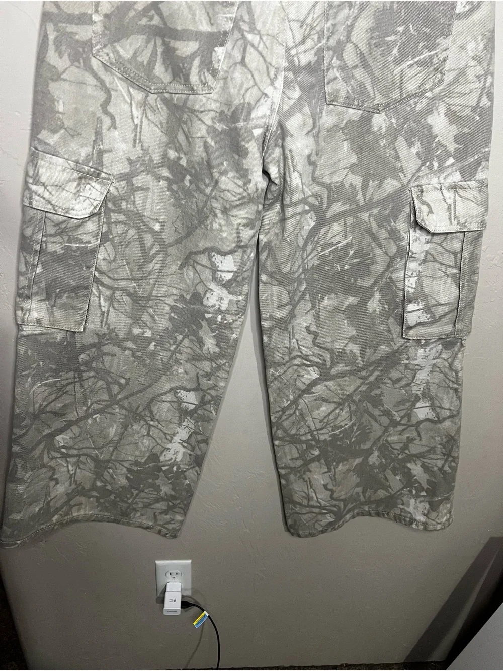 Refrain Los Angeles Super Wide Leg Gray Camo Cargo Streetwear Denim Jeans